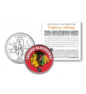 CHICAGO BLACKHAWKS NHL Hockey Illinois Statehood Quarter U.S. Colorized Coin - Officially Licensed
