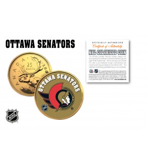 OTTAWA SENATORS NHL Hockey 24K Gold Plated Canadian Quarter Colorized Coin - Officially Licensed