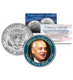 MIKHAIL GORBACHEV - 1990 NOBEL PEACE PRIZE - Colorized JFK Kennedy Half Dollar U.S. Coin