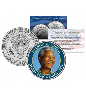 NELSON MANDELA - 1993 NOBEL PEACE PRIZE - Colorized JFK Kennedy Half Dollar U.S. Coin