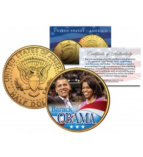 BARACK & MICHELE OBAMA 2008 JFK Kennedy Half Dollar U.S. Coin 24K Gold Plated