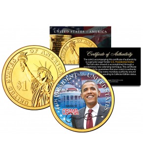 BARACK OBAMA - 44th President - Presidential $1 Dollar U.S. Coin 24K Gold Plated