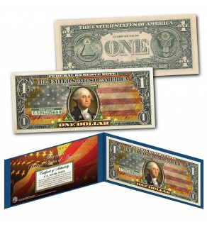 United States of America Flag - Old Design - Legal Tender $1 Bill FULLY COLORIZED