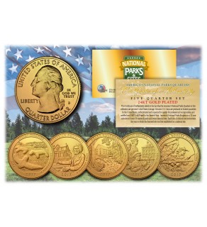 2017 America The Beautiful 24K GOLD PLATED Quarters U.S. Parks 5-Coin Set with Capsules