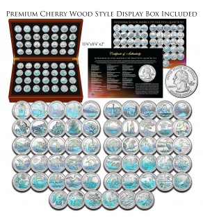 COMPLETE SET of ALL 56 America the Beautiful Parks and National Sites U.S. Quarters Coin Set (2010 thru 2021) * HOLOGRAM * in Premium Cherry Wood Display Box