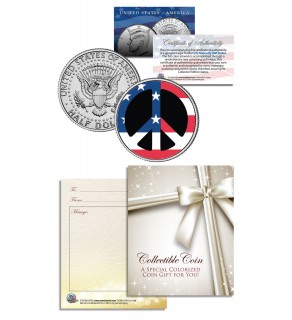 PEACE SIGN SYMBOL - Patriotic Keepsake Gift - JFK Kennedy Half Dollar US Colorized Coin