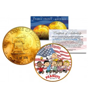 1976 PEANUTS SNOOPY 24K Gold Plated IKE Dollar - Each Coin Serial Numbered of 376 - Officially Licensed
