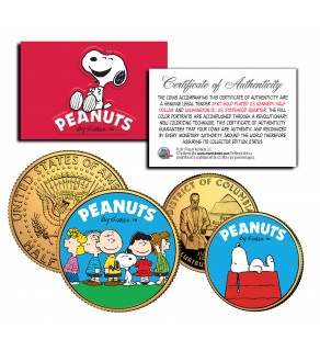 PEANUTS Charlie Brown SNOOPY DC Quarter & JFK Half Dollar US 2-Coin Set 24K Gold Plated - Officially Licensed