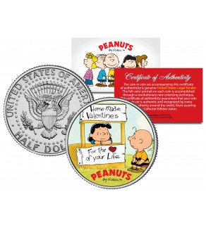 Peanuts VALENTINE'S " Charlie Brown & Lucy " JFK Half Dollar US Coin - Officially Licensed