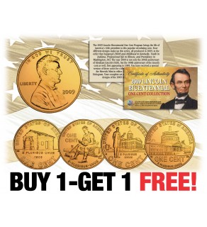 2009 Lincoln Bicentennial Penny 4-Coin Set 24K Gold Plated - BUY 1 AND GET 1 FREE - bogo