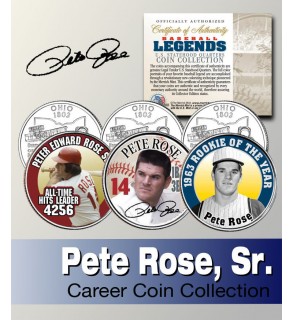 Baseball Legend PETE ROSE Ohio Statehood Quarters US Colorized 3-Coin Set - Officially Licensed
