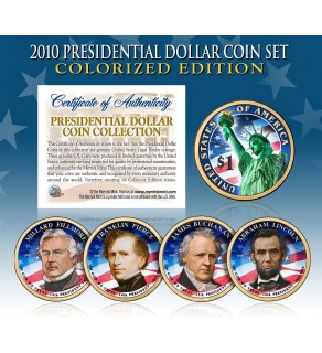 2010 Presidential $1 Dollar U.S. COLORIZED - Complete 4-Coin Set - with Capsules
