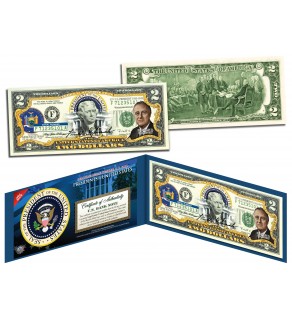 FRANKLIN D ROOSEVELT * 32nd U.S. President * Colorized Presidential $2 Bill U.S. Genuine Legal Tender