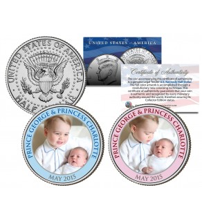 PRINCE GEORGE & PRINCESS CHARLOTTE Colorized 2015 JFK Kennedy Half Dollar U.S. 2-Coin Set