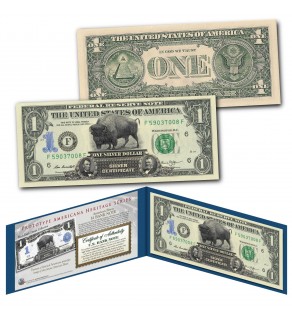 1899 Black Eagle One-Dollar Silver Certificate Prototype designed onto a NEW $1 U.S. Bill American Heritage Series – AMERICAN BUFFALO BISON