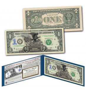 1899 Black Eagle One-Dollar Silver Certificate Prototype designed onto a NEW $1 U.S. Bill American Heritage Series – AMERICAN BALD EAGLE WITH U.S. FLAG