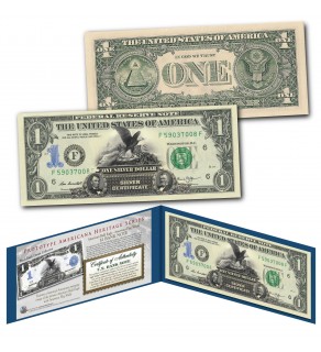 1899 Black Eagle One-Dollar Silver Certificate Prototype designed onto a NEW $1 U.S. Bill American Heritage Series – AMERICAN BALD EAGLE WITH U.S. FLAG SHIELD