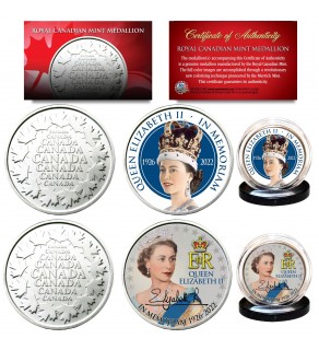 QUEEN ELIZABETH II 1926-2022 Remembering The Queen Official Set of 2 Royal Canadian Mint Medallion Coins