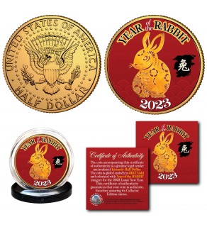 2023 Chinese New Year * YEAR OF THE RABBIT * 24K Gold Plated JFK Kennedy Half Dollar U.S. Coin