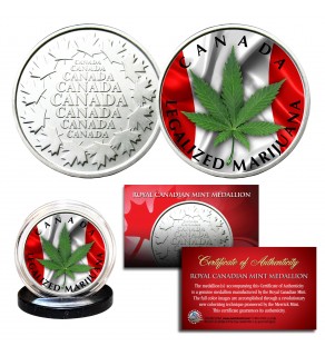 CANADA LEGALIZED MARIJUANA Colorized RCM Royal Canadian Mint Medallion Coin   