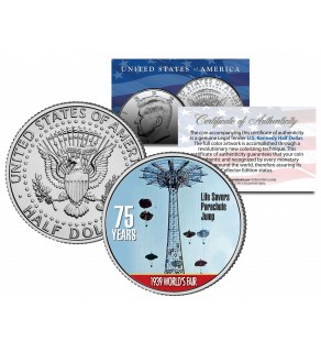 1939 NY World's Fair - LIFE SAVERS PARACHUTE JUMP - Colorized JFK Half Dollar Coin