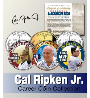 Baseball Legend CAL RIPKEN JR Maryland Statehood Quarters US Colorized 3-Coin Set - Officially Licensed