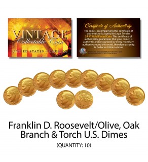 Franklin D Roosevelt 1970's U.S. DIMES Uncirculated 24KT Gold Plated - QTY 10