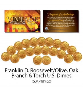 Franklin D Roosevelt 1970's U.S. DIMES Uncirculated 24KT Gold Plated - QTY 20