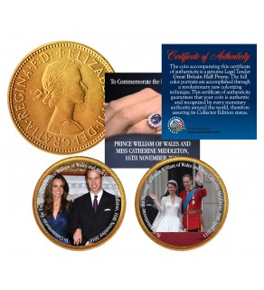 ROYAL WEDDING - Prince William & Kate - British Half Penny 24K Gold 2-Coin Set