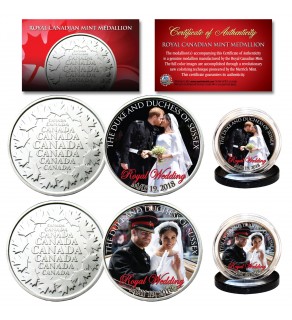 PRINCE HARRY & MEGHAN MARKLE Official Portraits Royal Wedding May 19, 2018 Set of 2 Royal Canadian Mint Medallion Coins