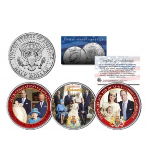 BRITISH ROYAL FAMILY Colorized JFK Kennedy Half Dollar U.S. 3-Coin Set