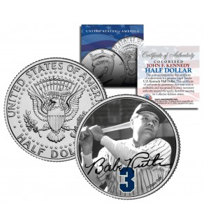Babe Ruth " Holding Bat " JFK Kennedy Half Dollar US Colorized Coin - Officially Licensed
