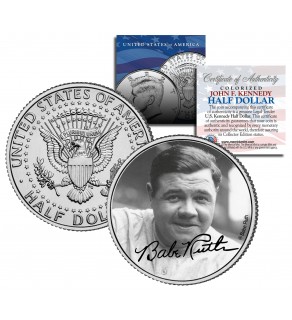 Babe Ruth " Portrait " JFK Kennedy Half Dollar US Colorized Coin - Officially Licensed