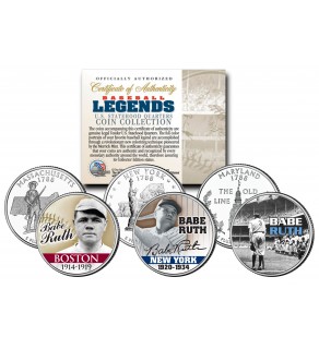 Baseball Legend BABE RUTH Statehood Quarters US Colorized 3-Coin Set - Mail-in-Offer **RARE**