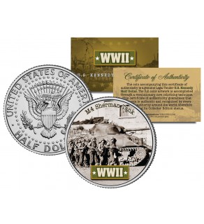 World War II - M4 SHERMAN TANK - JFK Kennedy Half Dollar US Coin