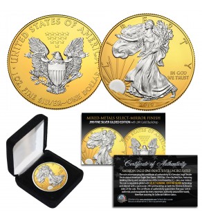 2019 Silver Eagle Uncirculated 1 oz Ounce U.S. Coin * Mixed-Metals Select Mirror Finish * .999 FINE SILVER GILDED with 24K Gold Backdrop (with BOX) 