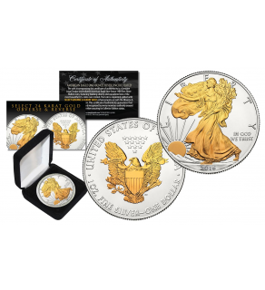 2016 American Silver Eagle Uncirculated 1 oz. One Ounce U.S. Coin with SELECT 24KT Gold Gilded Highlights on Both Sides (with BOX)
