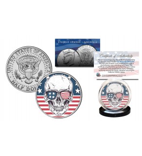 SKULL Genuine Legal Tender JFK Kennedy Half Dollar U.S. Coin - Sunglasses US Flag