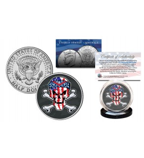SKULL Genuine Legal Tender JFK Kennedy Half Dollar U.S. Coin - U.S. Flag Crossbones