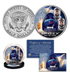 SPACEX ASTRONAUTS Falcon 9 Rocket Carrying First Ever Crew Dragon Spacecraft Launch May 30, 2020 JFK Kennedy Half Dollar Coin