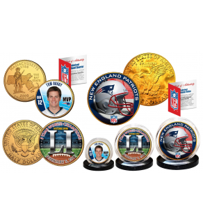 Historic 2016-17 SUPER BOWL 51 NFL CHAMPIONS New England Patriots Colorized / 24KT Gold Plated U.S. 3-Coin Set BRADY MVP