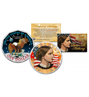 SUSAN B. ANTHONY Genuine U.S. Dollar Coin COLORIZED 2-sided with Capsule and COA