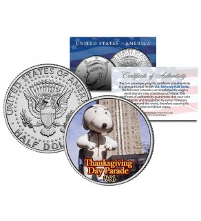 SNOOPY BALLOON 1966 Macy's THANKSGIVING DAY PARADE - Colorized 2014 JFK Kennedy Half Dollar U.S. Coin