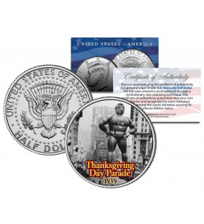 SUPERMAN BALLOON 1939 Macy's THANKSGIVING DAY PARADE - Colorized 2014 JFK Kennedy Half Dollar U.S. Coin