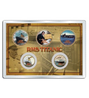RMS TITANIC 100th Anniversary Legal Tender 24K Gold Plated US 5-Coin Set with 4x6 Display