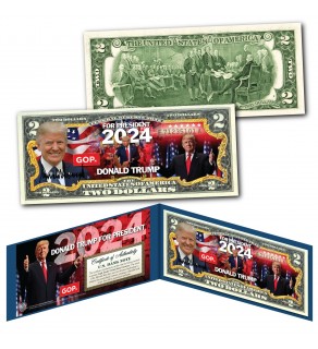 DONALD TRUMP PRESIDENT 2024 Official Genuine Legal Tender U.S. $2 Bill with Display and Certificate of Authenticity