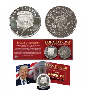 DONALD TRUMP Save America 2024 Nickel-Silver 1 OZ 39mm Tribute Coin with Panoramic Certificate of Authenticity Display