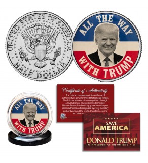 DONALD TRUMP * ALL THE WAY WITH TRUMP * Vintage Poltical Pin Style Official JFK Kennedy Half Dollar U.S. Coin