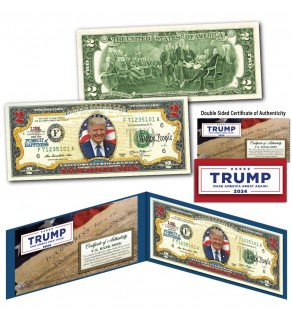 Donald Trump President Declaration of Independence $2 U.S. Bill Genuine Currency