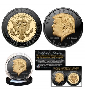 DONALD TRUMP Save America 2024 PROOF BLACK RUTHENIUM & 24K GOLD Large 1 OZ 39mm Tribute Coin 